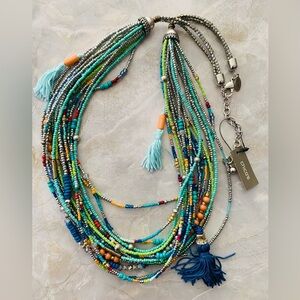 Chico's Vibrant Multicolor Zoey Beaded Necklace with Tassels NWT